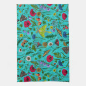 野生の花と蛾オンティール(緑がかった色) キッチンタオル (縦)