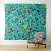 野生の花と蛾オンティール（緑がかった色） タペストリー (インサイチュ(横))