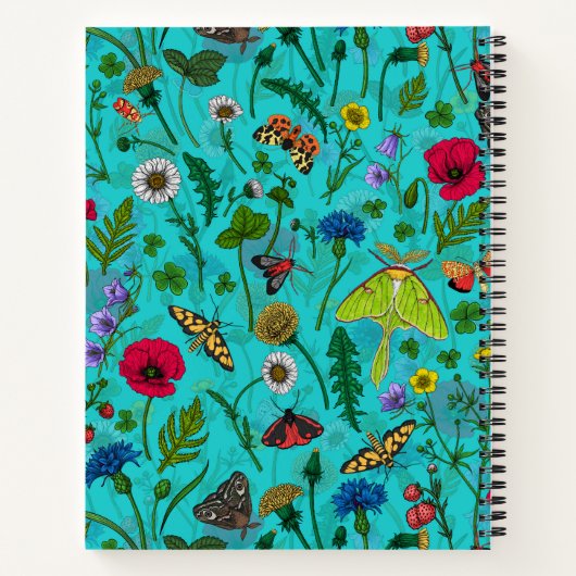 野生の花と蛾オンティール（緑がかった色） ノートブック (裏面)