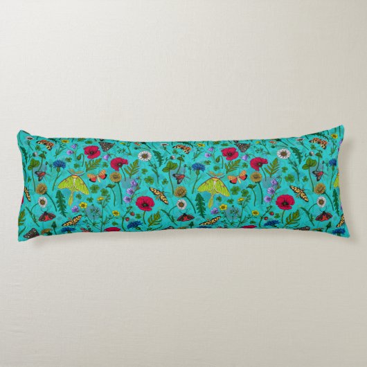 野生の花と蛾オンティール（緑がかった色） ボディピロー (裏面)