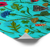 野生の花と蛾オンティール(緑がかった色) ポスター (角)