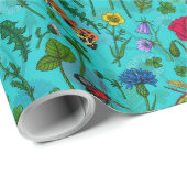 野生の花と蛾オンティール（緑がかった色） ラッピングペーパー (ロールコーナー)