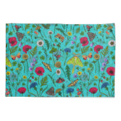 野生の花と蛾オンティール（緑がかった色） 枕カバー (裏面-左)