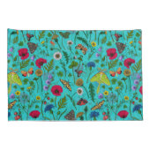 野生の花と蛾オンティール（緑がかった色） 枕カバー (裏面-右)