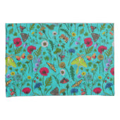 野生の花と蛾オンティール（緑がかった色） 枕カバー (正面右)