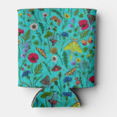 野生の花と蛾オンティール（緑がかった色） 缶クーラー (正面)