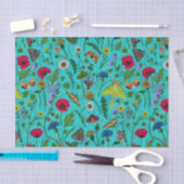 野生の花と蛾オンティール（緑がかった色） 薄葉紙 (クラフト)