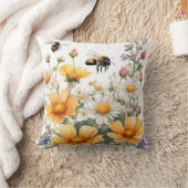 野生の花と蜂蜜の蜂水色 クッション (ブランケット)