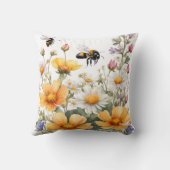 野生の花と蜂蜜の蜂水色 クッション (裏面)