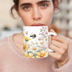 野生の花と蜂蜜の蜂水色 コーヒーマグカップ