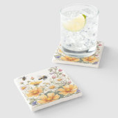 野生の花と蜂蜜の蜂水色 ストーンコースター (横)