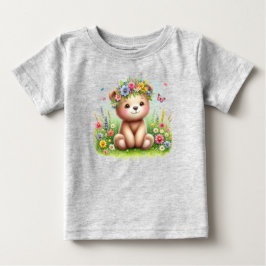 野生の花と蝶がとってもかわいい ベビーTシャツ