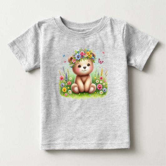 野生の花と蝶がとってもかわいい ベビーTシャツ (正面)