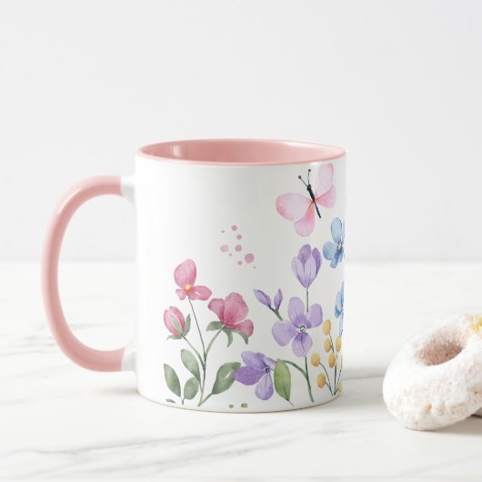 野生の花と蝶のマグ マグカップ (ドーナツ)
