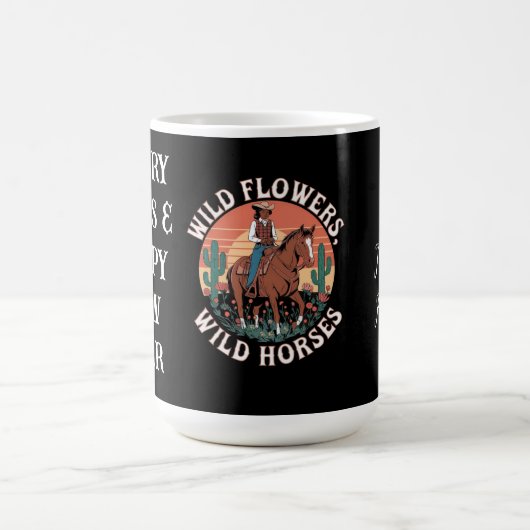 野生の花と野生の馬のトリビュート素晴らし コーヒーマグカップ (中央)