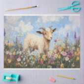 野生の花に囲まれたかわいい羊のデコパージュ 薄葉紙 (クラフト)