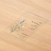 野生の花のエレガントな田舎風の結婚式 アクリル招待状 (レイダウン)