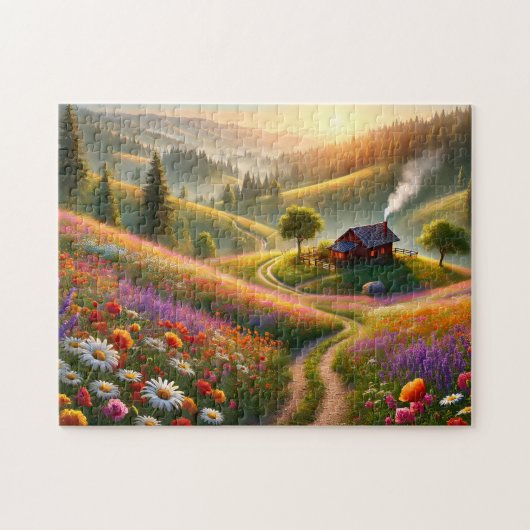 野生の花のキャビン風景 春の風景 ジグソーパズル (横)