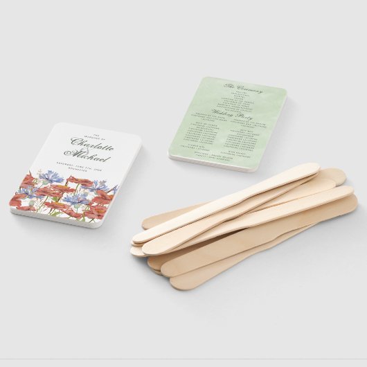 野生の花のケシのコーンフラワーウェディングプログラム ハンドファン (組立なし)