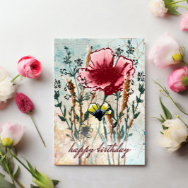 野生の花のコラージュ - 植物画のバースデーカード カード