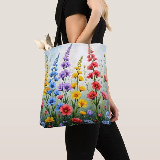 野生の花のトートバッグ 自然の植物画 トートバッグ (クローズアップ)