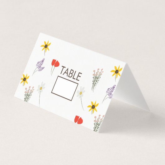 野生の花のフローラの結婚日のテントテーブルカード (正面)