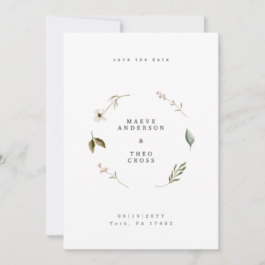 野生の花のフローラエレガントが日付を保存する 招待状 (正面)