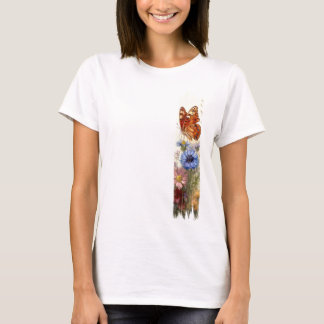 野生の花のブラシの中の絵を描蝶 Tシャツ