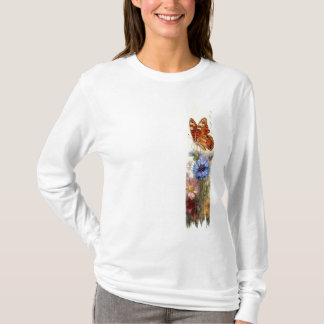 野生の花のブラシの中の絵を描蝶 Tシャツ