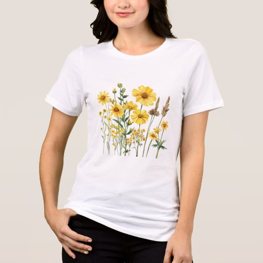 野生の花のボタニカルグラフィック トライブレンドTシャツ (正面)