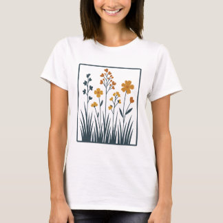 野生の花のボタニカルフラワーアート Tシャツ
