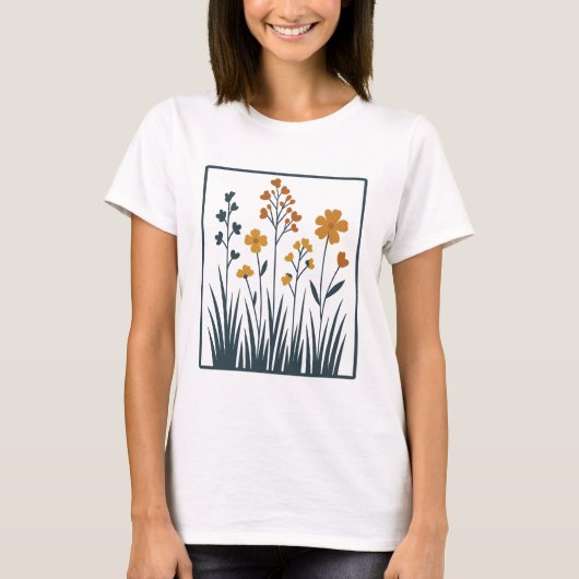 野生の花のボタニカルフラワーアート Tシャツ (正面)