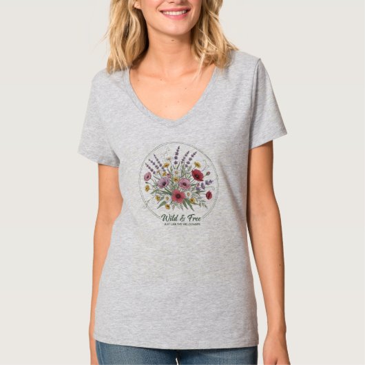 野生の花のボタニカルフラワーデザインが自由奔放な心をくすぐる Tシャツ (正面)