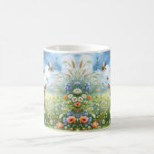 野生の花のマグに立ってファウシカ子鹿 コーヒーマグカップ (中央)
