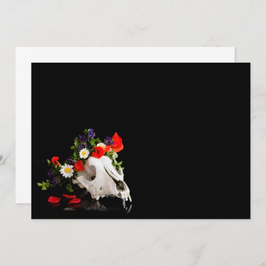 野生の花のリースを持つ動物のスカル 招待状 (正面/裏面)