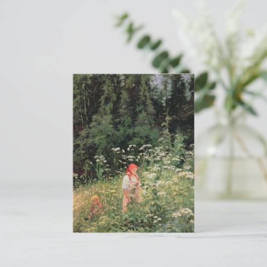 野生の花の中の女の子, 1880 ポストカード (スタンド正面)
