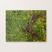 野生の花の中の鹿パズル ジグソーパズル (横)