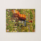 野生の花の分野の椅子が付いているチェロ ジグソーパズル (横)