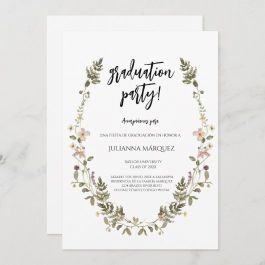 野生の花の卒業招待状 招待状 (正面/裏面)