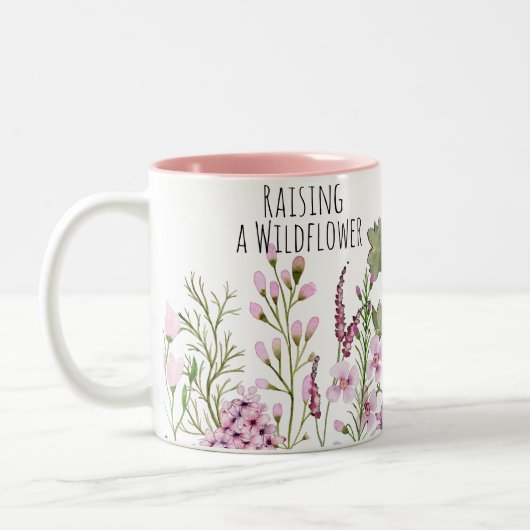 野生の花の女の子を育てるママ新しいママ水色 ツートーンマグカップ (左)