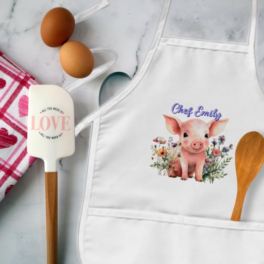野生の花の子どものエプロンの小パーソナライズされた豚 子供用エプロン