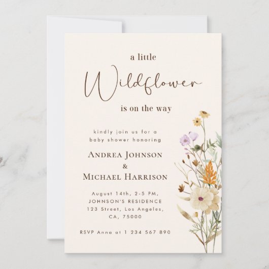野生の花の小さなカップルがシャワーを男女兼用浴びる 招待状 (正面)