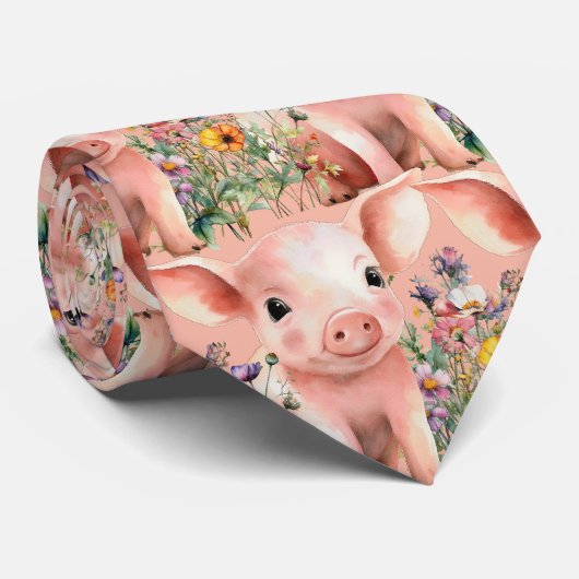 野生の花の小さな豚パターンのネクタイ ネクタイ (ロール)