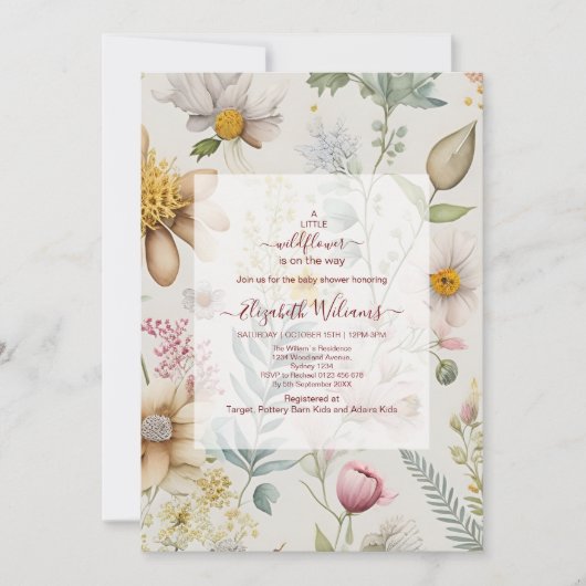 野生の花の小さな赤ちゃんシャワー 招待状 (正面)