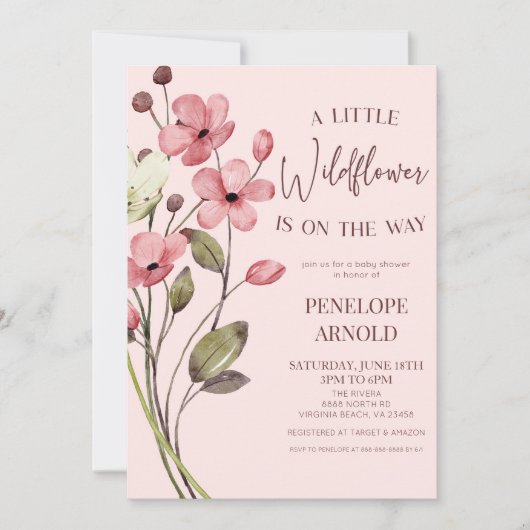 野生の花の小さな野生の花のフローラ赤ちゃんシャワー 招待状 (正面)