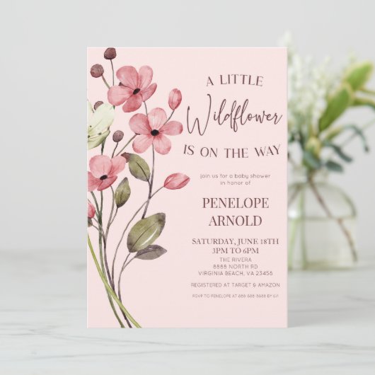 野生の花の小さな野生の花のフローラ赤ちゃんシャワー 招待状 (スタンド正面)