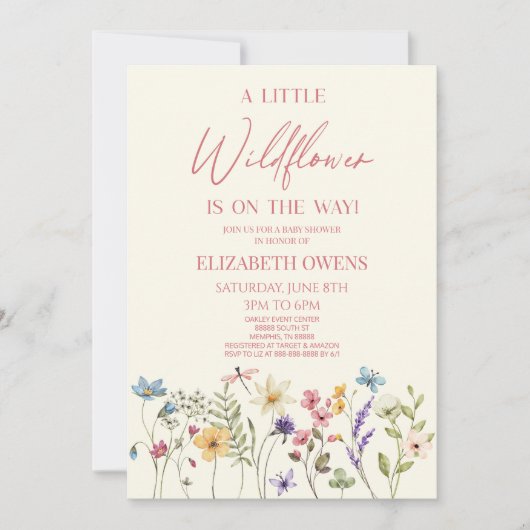 野生の花の小さな野生の花のフローラ赤ちゃんシャワー 招待状 (正面)