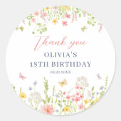 野生の花の庭の誕生日パーティーステッカー ラウンドシール (正面)