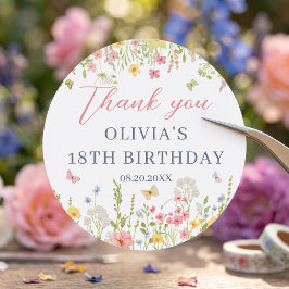 野生の花の庭の誕生日パーティーステッカー ラウンドシール