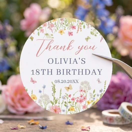 野生の花の庭の誕生日パーティーステッカー ラウンドシール